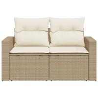 Tuinbank 2-zits met kussens poly rattan beige - thumbnail