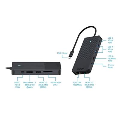 Rapoo USB-C Multiport Adapter, 12-in-1, grijs Desktop accessoire Zwart - thumbnail