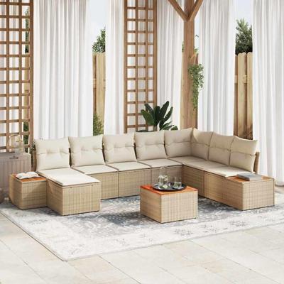 Tuinbankenset met kussen 9 pcs Beige Poly riet