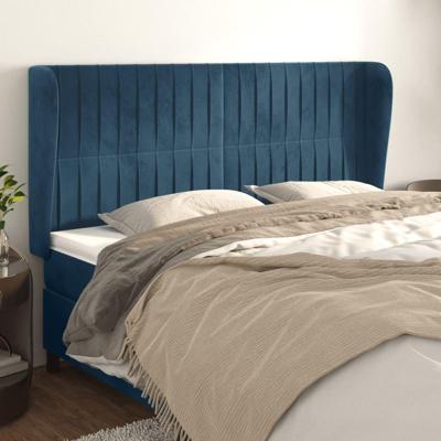 Hoofdbord met randen 163x23x118/128 cm fluweel donkerblauw
