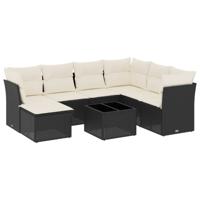 8-delige Loungeset met kussens poly rattan zwart - thumbnail