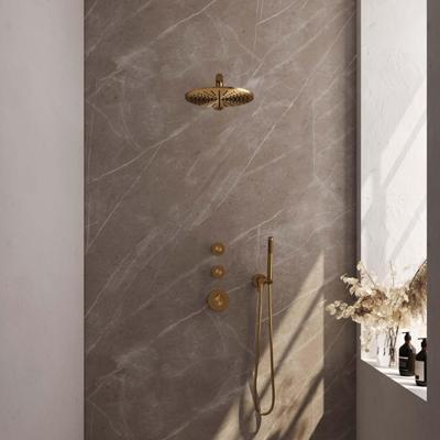 Brauer Gold Carving Thermostatische Regendoucheset Inbouw - Hoofddouche 30 cm - Rechte Wandarm - Handdouche Staaf - Doucheslang - Wandaansluitbocht - Geborsteld Goud