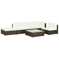 6-delige Loungeset met kussens poly rattan bruin - thumbnail