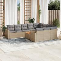 11-delige Loungeset met kussens poly rattan gemengd beige - thumbnail