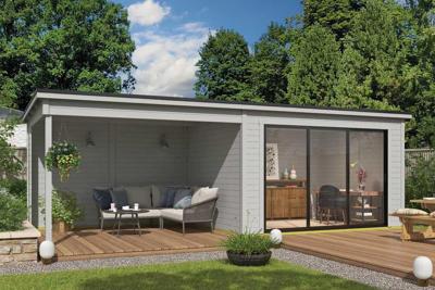 Blokhut Pernilla 385x295 Aanbouw Platinum Grey Outdoor Life - Outdoor life Blokhut Pernilla 385x295 Aanbouw Platinum Grey Outdoor Life - Outdoor life