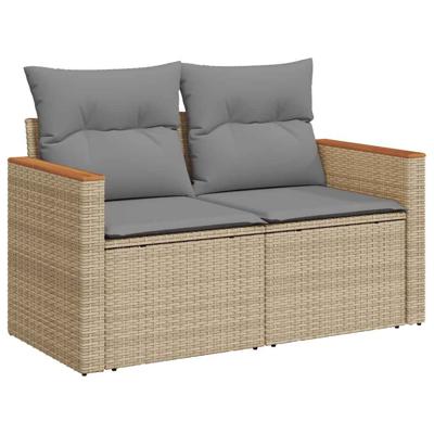 5-delige Loungeset met kussens poly rattan beige