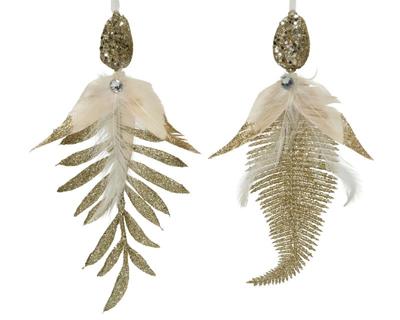 Blad pp a2 leaf feathers glitter organza kerst Decoris - Decoris