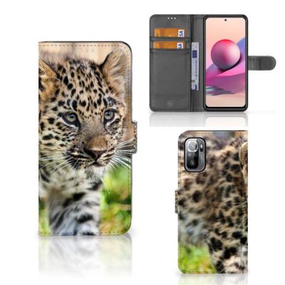 Xiaomi Redmi Note 10/10T 5G | Poco M3 Pro | Telefoonhoesje | Met pasjeshouder | Baby Luipaard