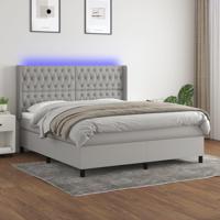 Boxspring met matras en LED stof lichtgrijs 160x200 cm - thumbnail