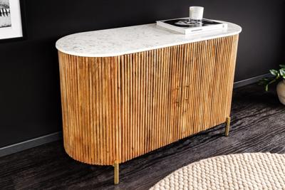 Massief dressoir TRES CHIC 105cm bruin mangohout wit marmer goud metaal - 45755