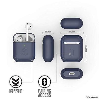 Staand hoesje voor AirPods 1 & 2 siliconen AirPods hoesje, zichtbaar oplaadbaar, extra grip hoogglans oppervlakteafwerking, compatibel met draadloos opladen - Marineblauw