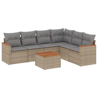 6-delige Loungeset met kussens poly rattan gemengd beige