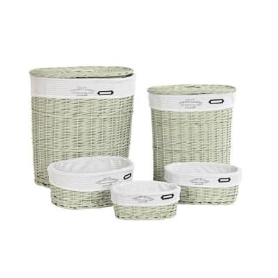 Mandenset DKD Home Decor Groen vlechtwerk 51 x 37 x 56 cm (5 Onderdelen)