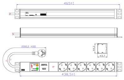 Bachmann 333402 19 inch Stekkerdoos voor patchkast 1 HE Geaarde contactdoos Grijs
