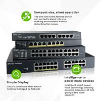 Zyxel GS1915-24E Gigabit cloudgebaseerde switch, 24-poorten, GbE Smart Hybrid Mode Switch, standalone of NebulaFlex Cloud, rackmount, zonder ventilator - thumbnail