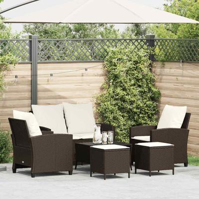 6-delige Loungeset met kussens poly rattan bruin