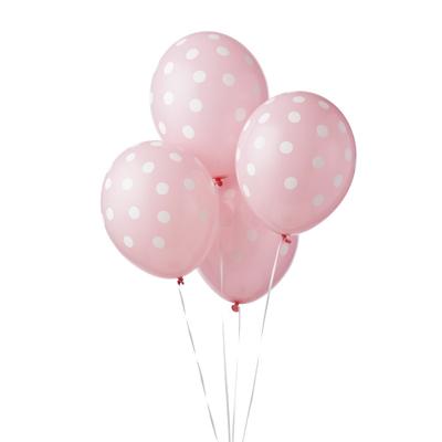 Ballon baby roze pastel met witte stippen 6 stuks