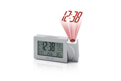 Explore Scientific RPW3008 Projectieklok met draadloze tijd en weersvoorspelling, dubbel alarm, binnentemperatuursensor, wit