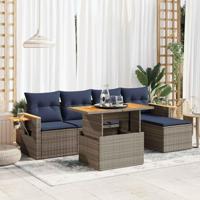 6-delige Loungeset met kussens poly rattan acacia grijs - thumbnail