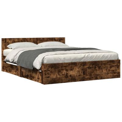 Bedframe met hoofdeinde bewerkt hout gerookt eiken 160x200 cm - thumbnail
