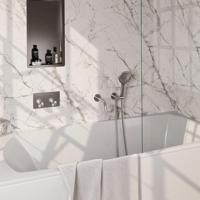 Brauer Stripe thermostatische inbouw badkraan met drukknoppen SET 04 met uitloop en 3-standen handdouche en doucheslang en wandaansluitbocht RVS-kleurig geborsteld PVD - thumbnail