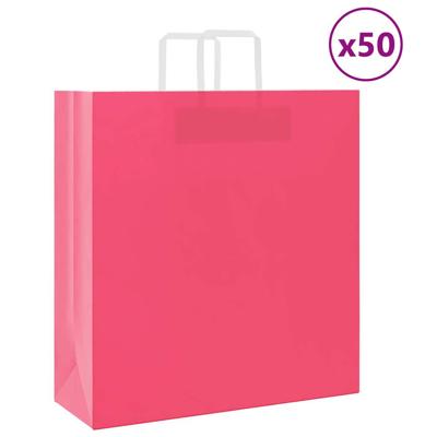 VidaXL Papieren zakken 50 st met hengsels 45x17x48 cm roze