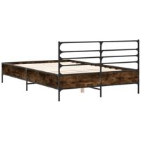 Bedframe bewerkt hout metaal gerookt eikenkleurig 140x190 cm - thumbnail