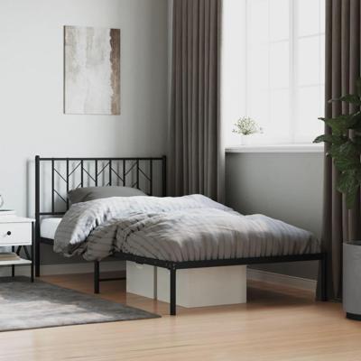 Bedframe met hoofdbord metaal zwart 107x203 cm Bedframe met hoofdbord metaal zwart 107x203 cm