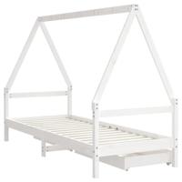 Kinderbedframe met lades 90x200 cm massief grenenhout wit - thumbnail