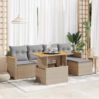 6-delige Loungeset met kussens poly rattan beige - thumbnail