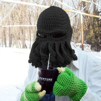 Amurleopard Unisex Barbarian gebreide muts Octopus tentakel Cap Winter Warm gezicht masker gehaakte Hat(Black) Amurleopard Unisex Barbarian gebreide muts Octopus tentakel Cap Winter Warm gezicht masker gehaakte Hat(Black)