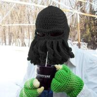 Amurleopard Unisex Barbarian gebreide muts Octopus tentakel Cap Winter Warm gezicht masker gehaakte Hat(Black) - thumbnail