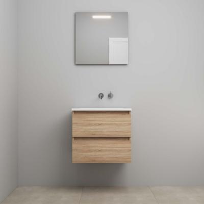 On-Line Badkamermeubelset - 60 cm - Voorgemonteerd - Acryl Wastafel - zonder Kraangat - Spiegel met LED-Verlichting - Eiken