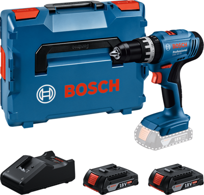 Bosch Blauw GSB 18V-25 Accuklopboorschroevendraaier | Incl. 2x GBA 18V 2,0 Ah en Lader GAL 18V-40 - 06019K9302