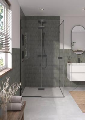 Saqu Parro douchecabine met draaideur incl. antikalk 120x90x210cm mat zwart