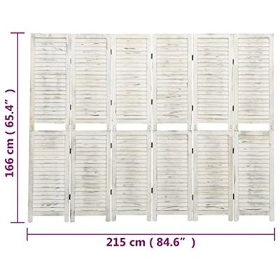 Kamerscherm met 6 panelen 215x166 cm massief hout antiekwit