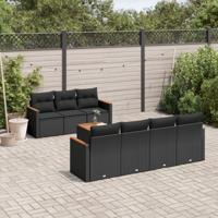 8-delige Loungeset met kussens poly rattan zwart - thumbnail