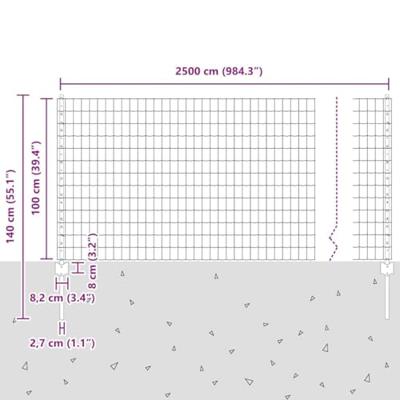 VidaXL Hek met paal grijs 1 x 25 m staal en pvc