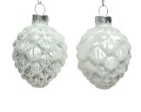 Decoris Kerstballen glas dennenappel 6st winterwit 5x7cm - thumbnail