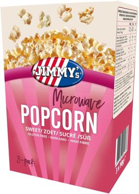 Jimmy's Popcorn Microwave, zoet, doos van 3 x 90 g