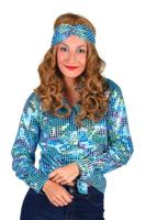 Dames disco blouse turquoise - thumbnail