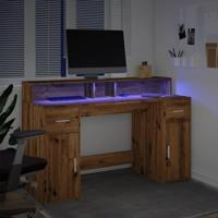 Bureau met LED-verlichting 140x55x91 cm hout artisanaal eiken - thumbnail
