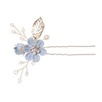 Mode bloem haar kammen hoofdtooi Prom Bridal Wedding haaraccessoires bladgoud haar juwelen haar pins (blauw 2 bloem) - thumbnail