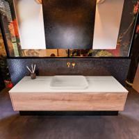 Badkamermeubelset Mondiaz Erin 150 cm met 1 Lade met RIDGE Wastafel Midden Linen Zonder Kraangaten Greeploos Mat Washed Oak - thumbnail