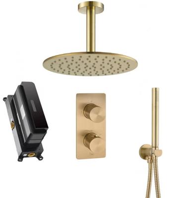 Ben Engraved Cross Slim inbouw regendoucheset Ø25cm met plafondaansluiting geborsteld messing pvd