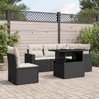 6-delige Loungeset met kussens poly rattan zwart - thumbnail