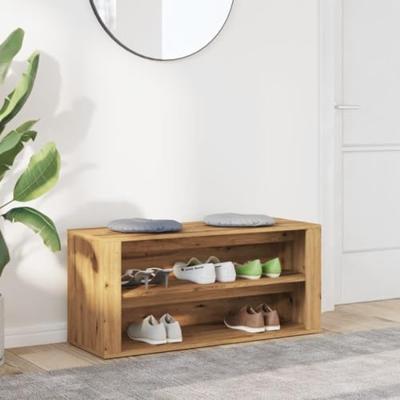 Schoenenbankje 100x35x45 cm bewerkt hout artisanaal eikenkleur