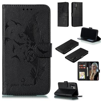 Feather patroon Litchi textuur horizontale Flip lederen draagtas met portemonnee & houder & kaartsleuven voor Huawei P30 Pro (zwart)