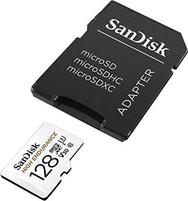 SanDisk high endurance microsdxc 128 gb geheugenkaart (wit, class 10, v30, u3, incl. adapter)