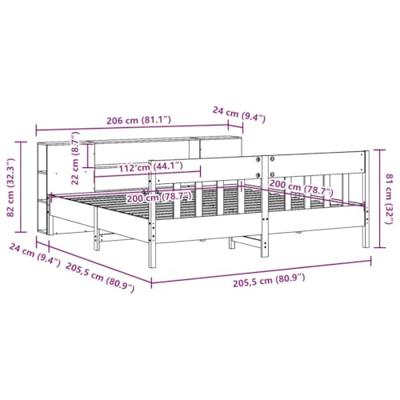 Bed met boekenkast zonder matras grenenhout wit 200x200 cm